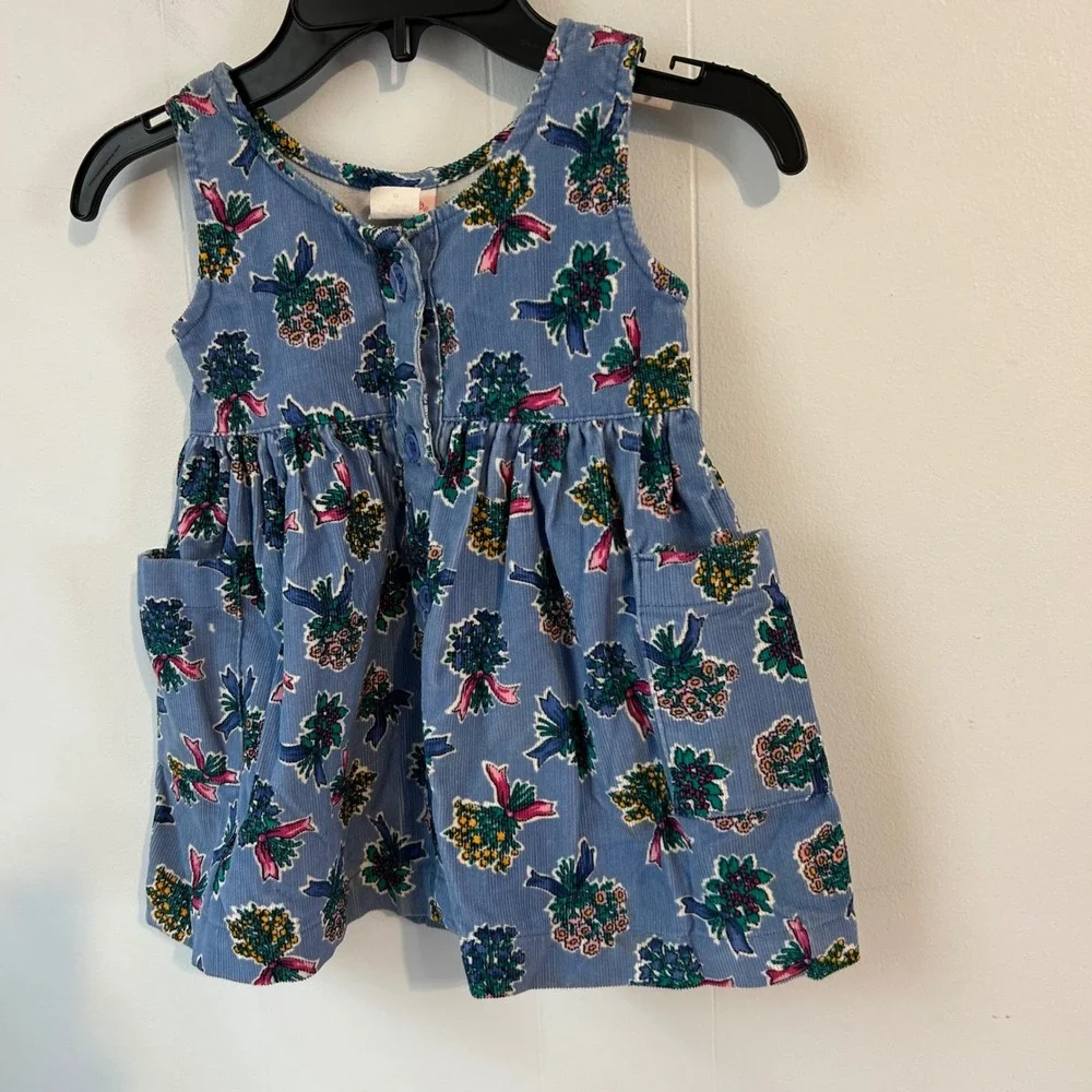 Vintage Carters Toddler Girls 3T Blue‎ Floral Corduroy Jumper Dress Pockets 5451
